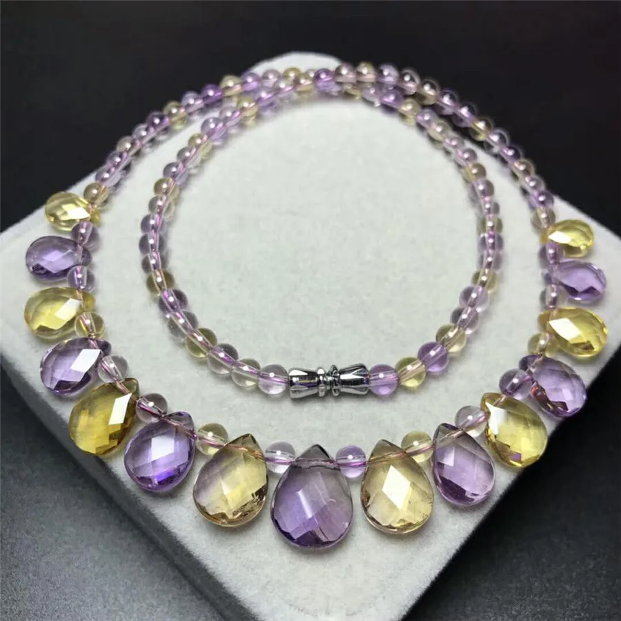 

5mm Natural Amethyst Citrine Gemstone Woman Long Chain Pendant Necklaces Purple Yellow Crystal Natural Ametrine Necklace AAAAA