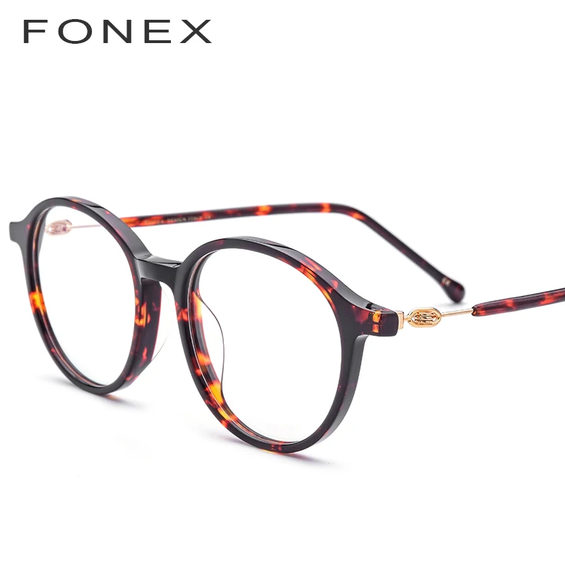 Ацетатные оптические очки, оправа для женщин, винтажные круглые очки для близорукости по рецепту, мужские ретро очки, очки без винтов 5202 - Цвет оправы: leopard