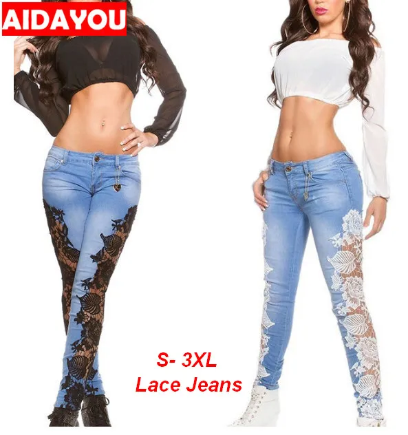 Pantalones Vaqueros De Encaje Para Mujer Pantalones De Pitillo