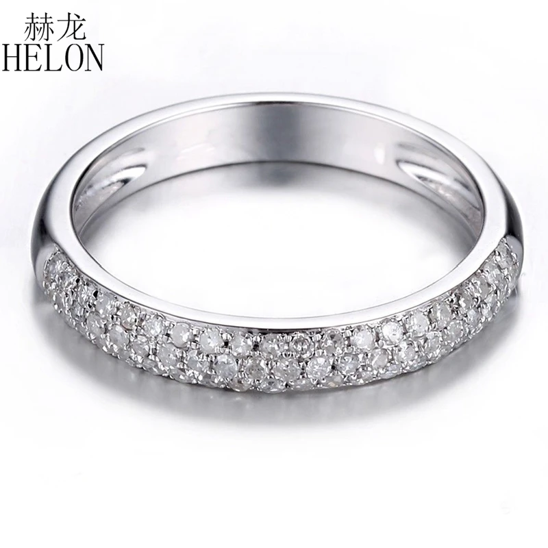 

HELON Solid 14K (AU585) White Gold Pave 0.4ct Natural Diamond Engagement Wedding Ring Women Anniversary Fine Jewelry Estate Band