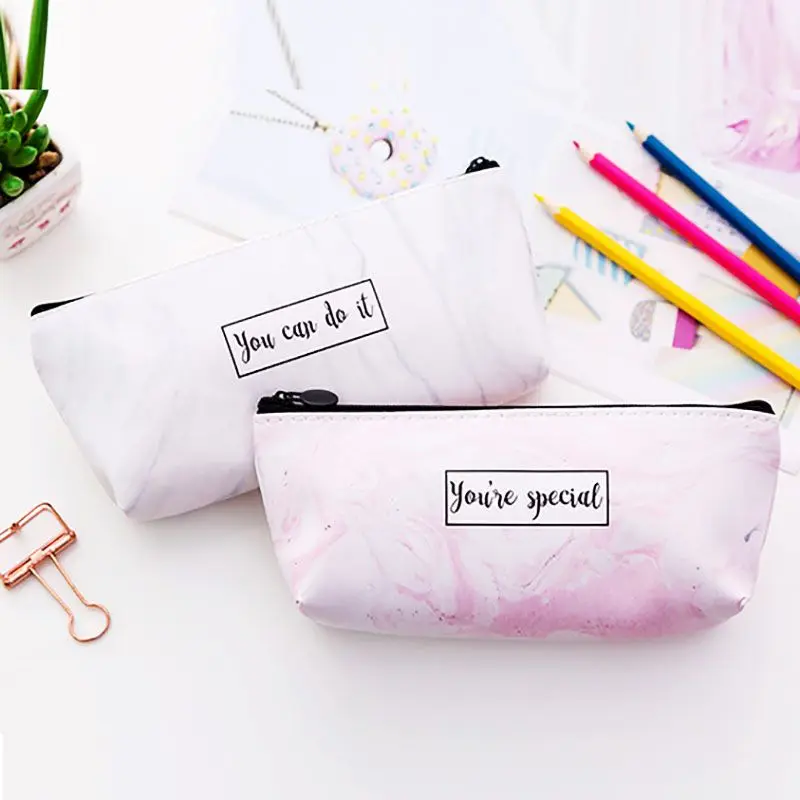 

Nordic Marbling Pattern Stationery Organizer Multi-function PU Pencil Stationery Storage Bag Students Kids Supplies