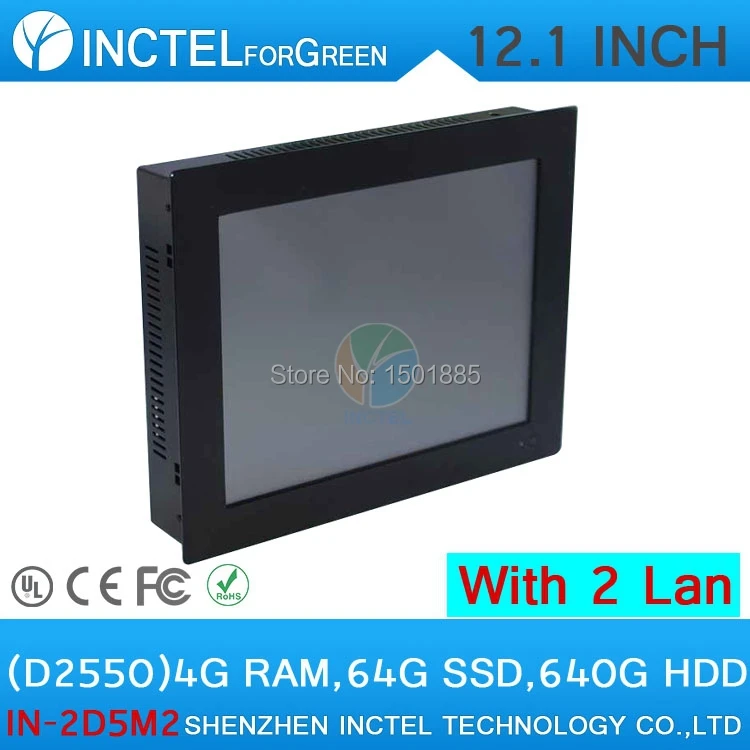 12 inch 5 wire Gtouch Dual Nics Intel D2550 2mm Ultra Thin Industrial Desktop PC with 4G RAM 64G SSD 640G HDD