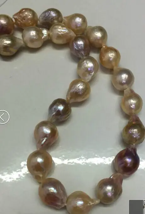 

elegant 14-15mm rare south sea baroque gold pink pearl necklace 18inch silver