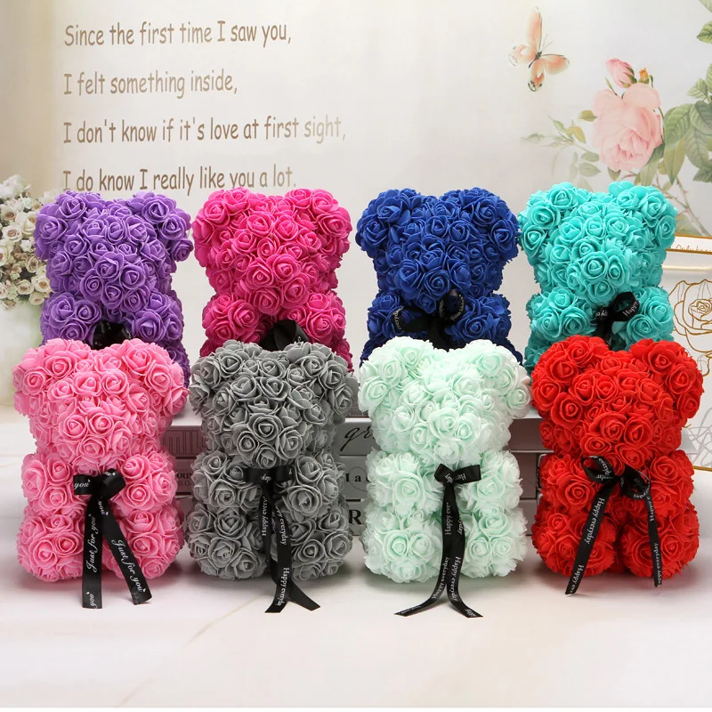2019 Christmas Thanksgiving Gift 25/40cm Teddy Roses Bear Of Artificial Flower Wedding Birthday Decoration Women Rose Teddy Bear