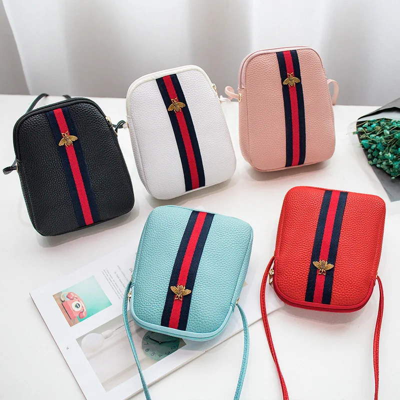 

2019 new simple shoulder bag hit color bee bag Women's crossbody PU leather Casual messenger bag large capacity handbag