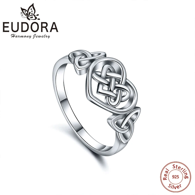 Серебряное кольцо Eudora, настоящее 925 пробы, на удачу, кельтский стиль, на любовь, с узлом, для женщин, специальный дизайн, модные обручальные кольца, ювелирное изделие CYJ01