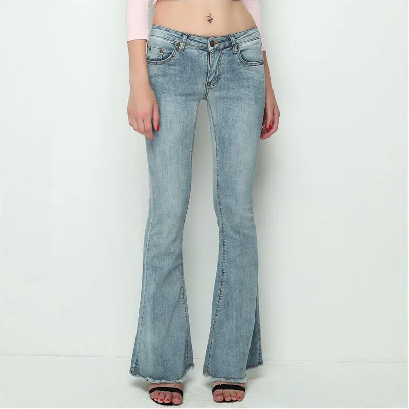 Расклешенные джинсы с низкой талией женские отбеленные расклешенные узкие женские широкие брюки Femme базовые винтажные джинсовые шаровары размера плюс - Цвет: 02