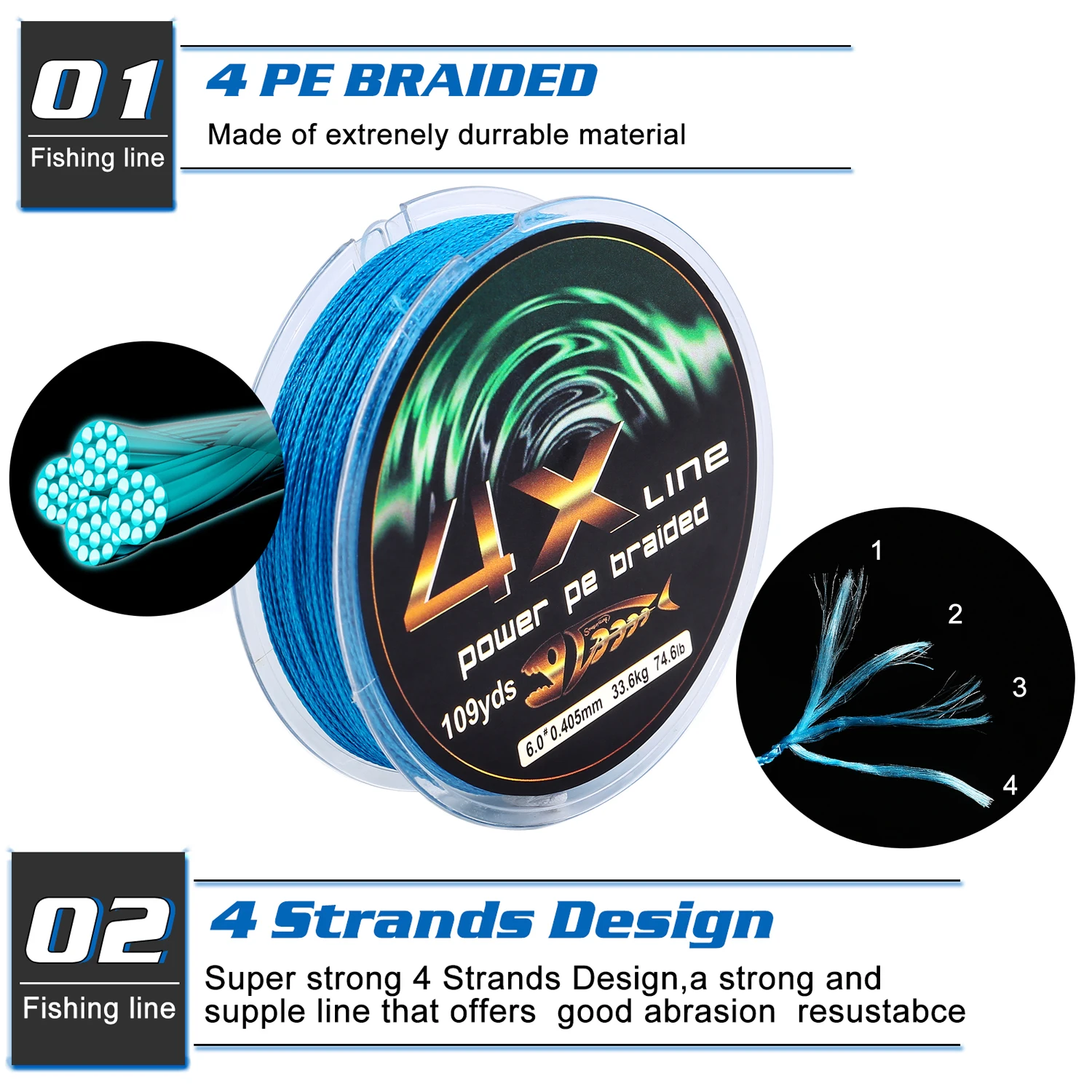 Sougayilang 4X Power PE Braided Fishing Lines 109Yds/100m 7lb-75lb Abrasion Resistant Strong Braided Lines