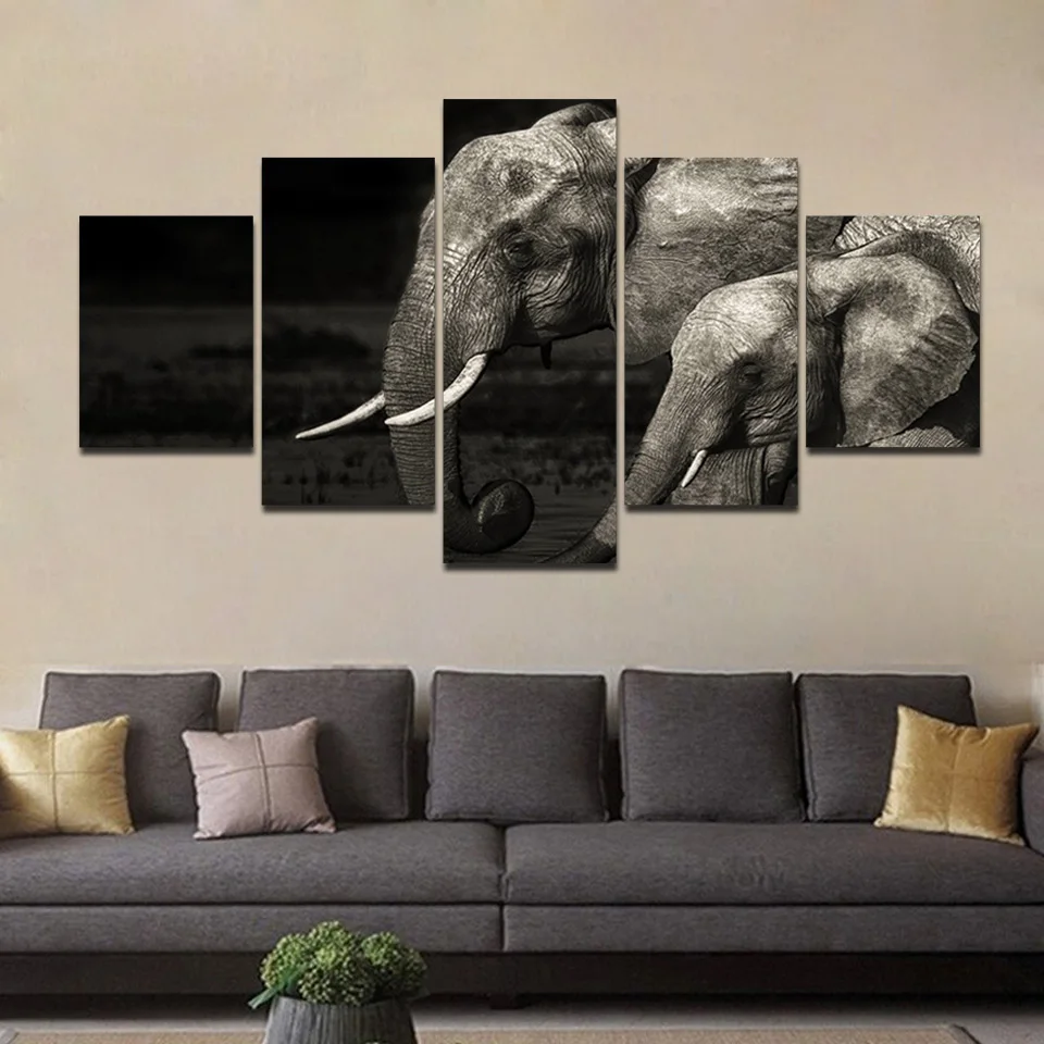 5 Piece Elephant Animals Painting large Canvas Wall Art huge Modern Decor Printed Painting