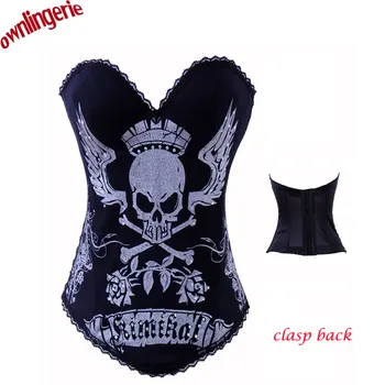 

Two color Sexy Print Gothic Punk vintage Corset Rock Hook Bustier Tattoo Boned Corset Top human skeleton corset for women