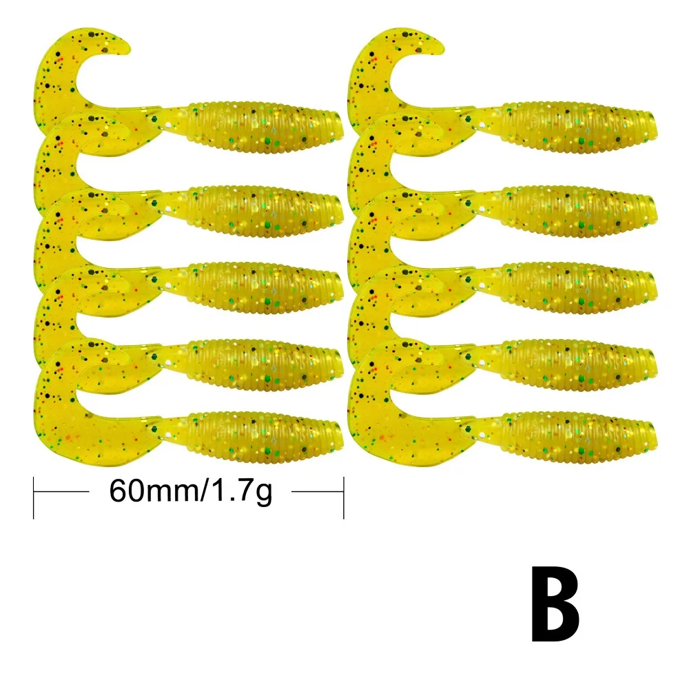 Fishing Soft Lures 60mm 1.7g 10pcs Curly Tail Grub Artificial Soft Bait Predator Tackle Soft Fishing Lure Worm Wobbles lifelike