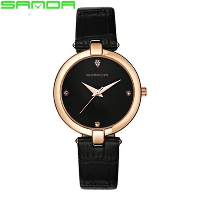 SANDA Топ бренд модные женские часы кожа женские кварцевые часы женские повседневные часы Reloj Mujer - Цвет: Black