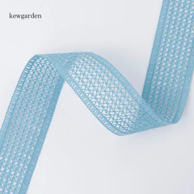 Kewgarden Wholesale 28mm Hollow Satin Ribbons Handmade Tape DIY Hair Bowknot Ribbon Packing Riband Webbing 20 Yards / lot - Цвет: Светло-голубой