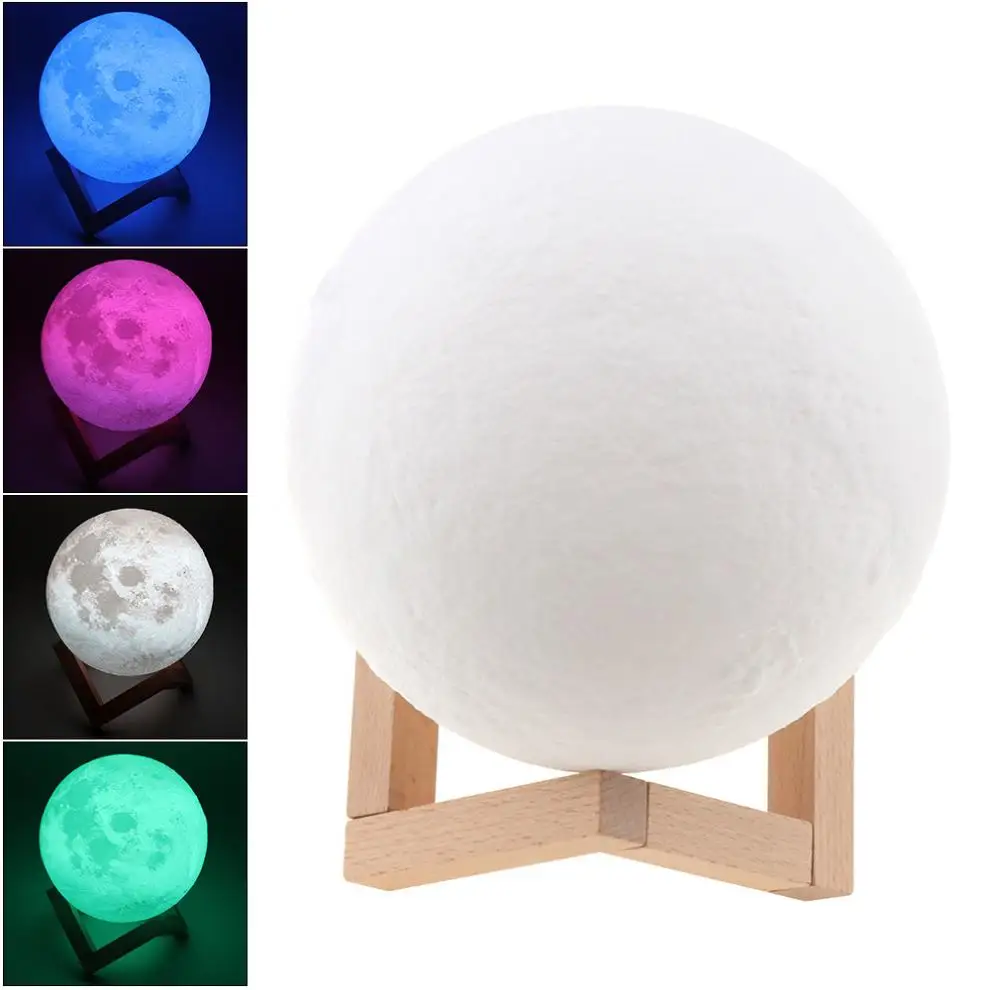 

15CM Rechargeable 3D Print Moon Lamp with 7 Colors Change Pat Switch for Bedroom Bookcase Night Light Home Decor Gift