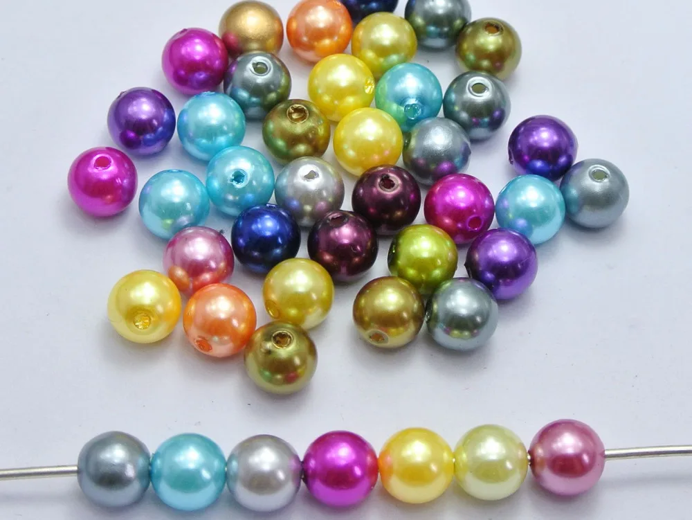 100 Pcs Mixed Color Plastic Faux Pearl Round Beads 10mm Imitation Pearl