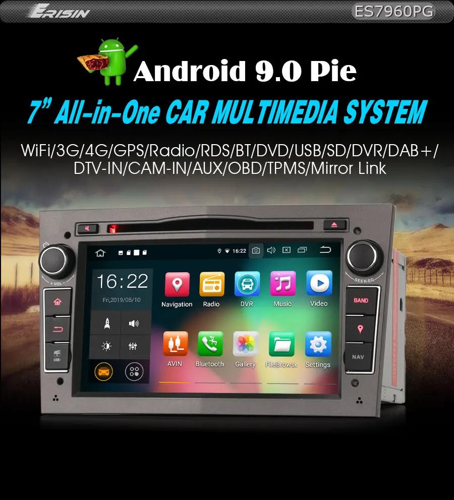Excellent Erisin ES7960PG  7" Android 9.0 Octa Core 4GB RAM Car DVD Radio BT for Opel Vauxhall Vextra Astra Corsa 7
