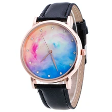 GIFT Style Starry Sky Scholar Watch Girls Males Lover Leather-based Wrist Watch, Black