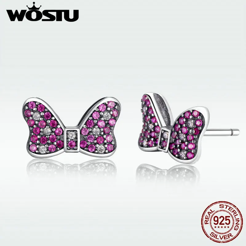 

Real 925 Sterling Silver Minnie's Sparkling Bow Stud Earrings For Women Compatible with Jewelry Authentic Fashion Gift