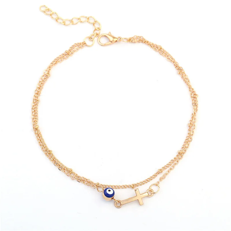

Punk 2018 New Fashion Wild Anklets Golden Summer Cross Cat Eye Street Shot Multi-storey Lady Anklet Factory Spot Wholesale
