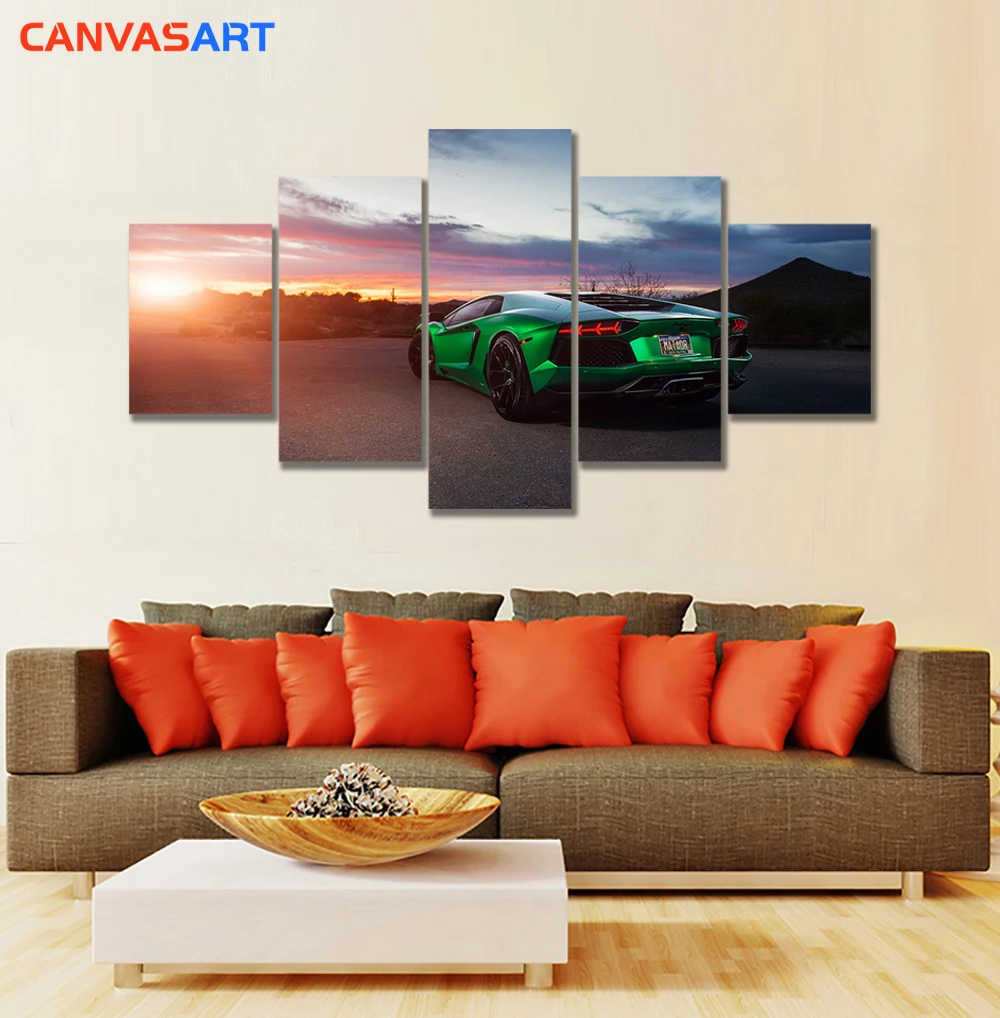 

Canvas Art 5 Piece Pictures Green Lamborghini Aventador Ua Wall Pictures for Living Room Posters Cuadros Decoracion Dormitorio