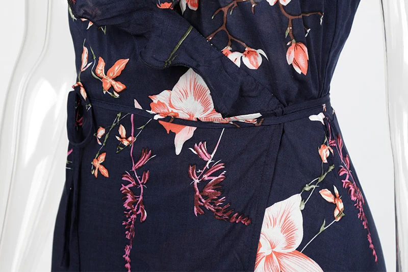 BONGOR LUSS Vintage Floral Print Women Long Bohemian Dress Wrap Casual Ruffle Frill V-Neck Short Sleeve Summer Beach Maxi Dress (7)