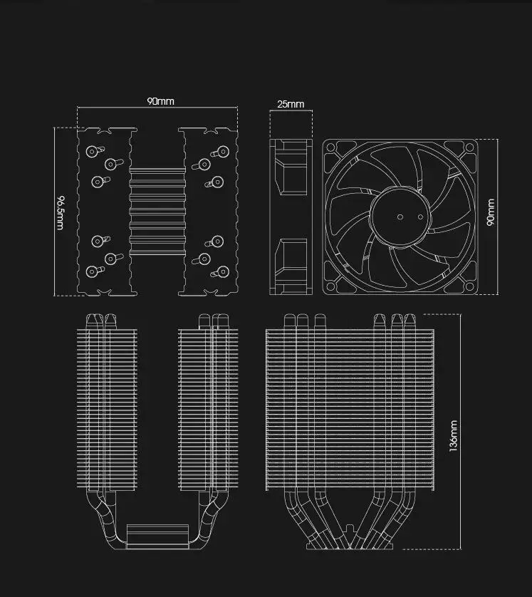 Aigo Darkflash CPU Cooler 6 тепловых труб со светодиодным вентилятором 3Pin 90 мм Fan может быть ins