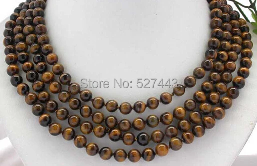 

Wholesale free shipping >>100" 8mm round nature tiger's-eye necklace