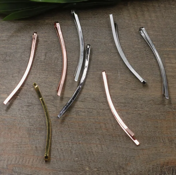 (100 pcs/lot) 55mm length curved hair clips base 6 colors plated