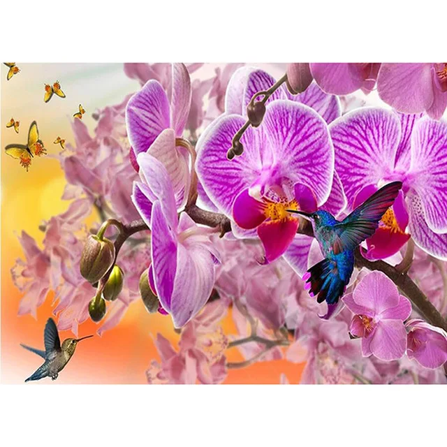 

5D DIY Diamond Painting orchid hummingbird pattern Canvas diamond Embroidery Picture Mosaic Cross Stitch Rhinestone Crafts Z196