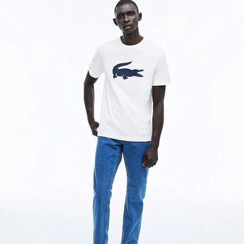 LACOSTE LEGEND Running Shirt Summer Printed Design O-neck T-Shirts White Short Sleeve Hot Homme Cotton Outdoor Clothing