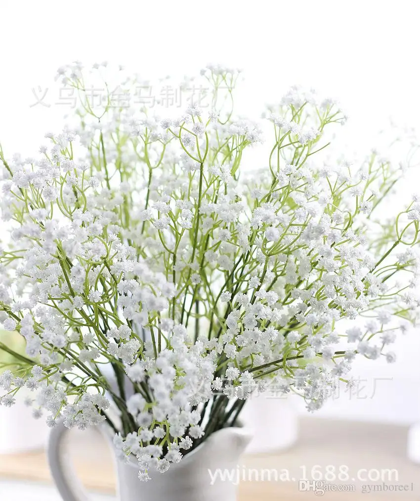 

Elegant White Gypsophila Baby's Breath Artificial Fake Silk Flowers Bridal Bridesmaid Holding Bouquet Plant for Home Dec