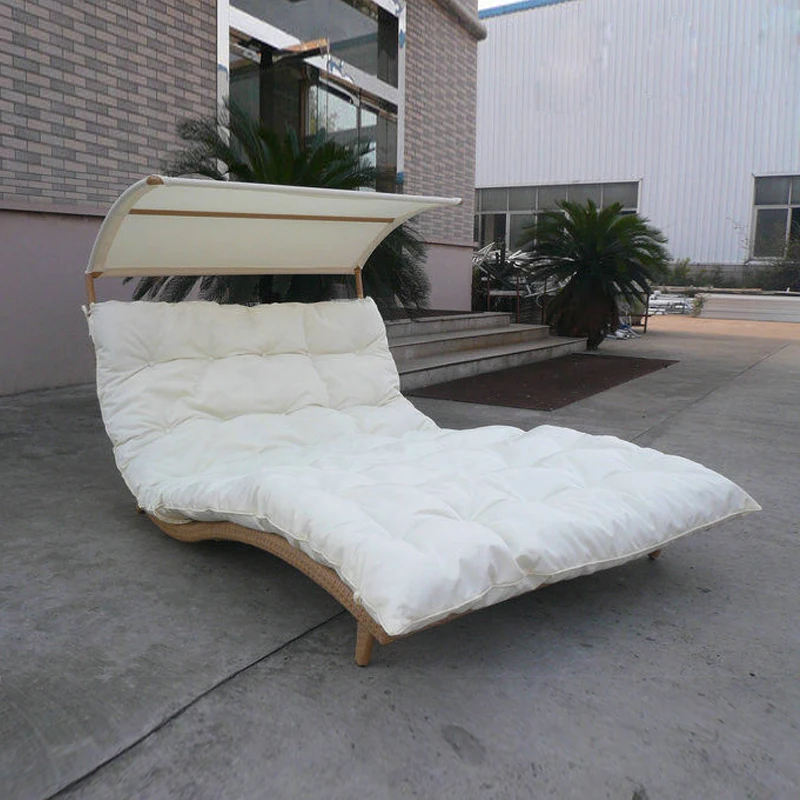 Rattan Daybed Chaise Lounge Set , Resin Wicker Patio Furniture