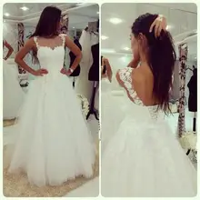 A line Custom Made Wedding Dresses Illusion Neck Lace Applique Lace Bridal Gown Elegant Organza White Sleeveless Wedding Dresses