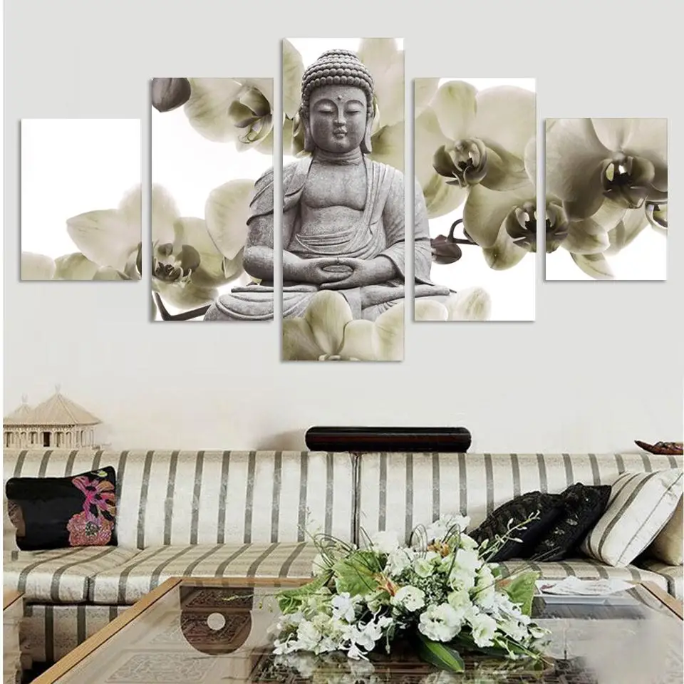 Necadrat 5 Panou Fundal Mare De Orhidee Buddha Pictura Fengshui