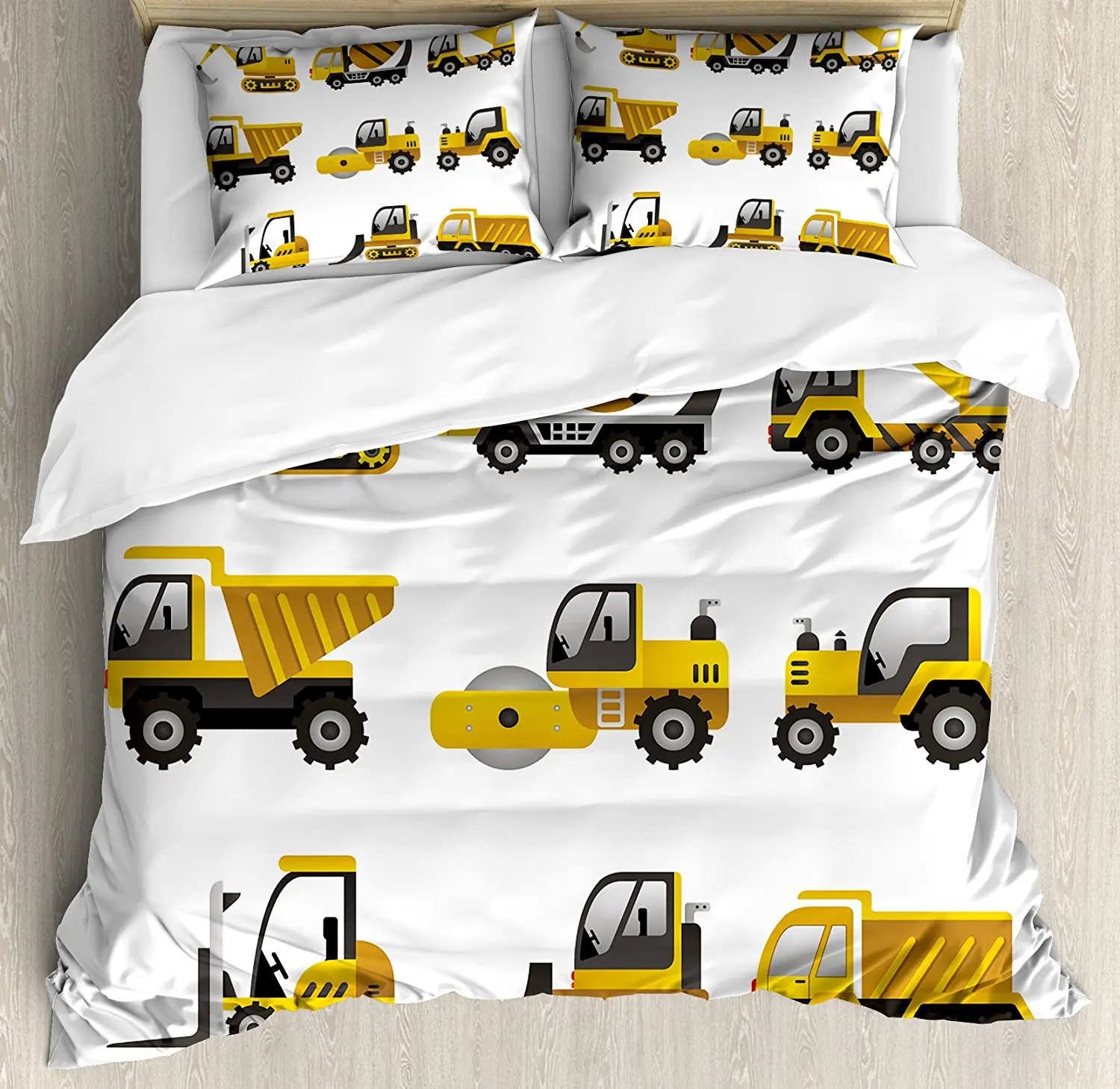 

Construction Duvet Cover Set Big Vehicles Icon Collection Engineering Building Theme Clip Art Style 4 Piece Bedding Set
