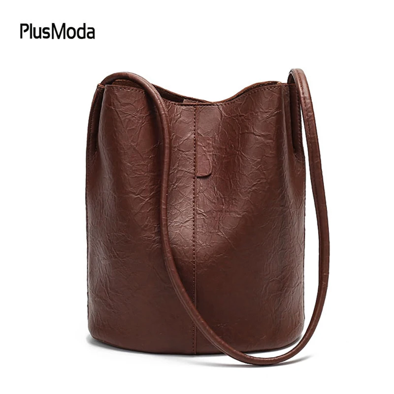 Women Leather Handbags Black Bucket Shoulder Bags Ladies Cross Body Bags Large Capacity Ladies