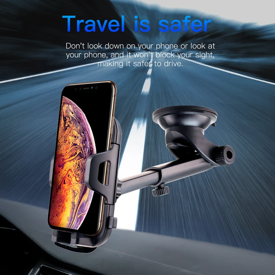 !ACCEZZ Adjustable Car Phone Holder Support Bracket Universal 4.0-6.0 inch Phone Auto Lock Glass Center Control Stand For iphone (7)