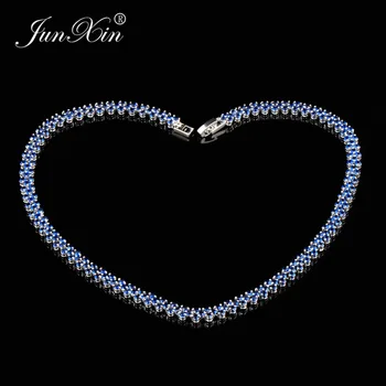 

JUNXIN Women Blue Necklace With Crystal AAA Zircon Top Quality 18KT White Gold Filled Statement Necklaces Best Friend Gifts