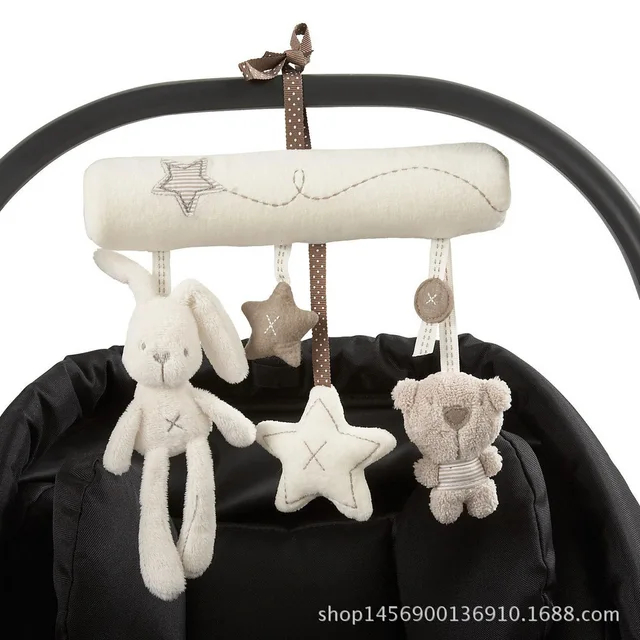 Export Baby Stroller Accessories Soft Plush Rabbit Car Hanging With Music Cute Babies Ring Pendant 1