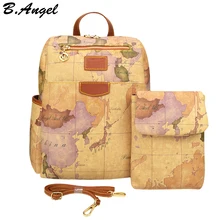 Рюкзак в ретро стиле для путешествий, вместительный кожаный рюкзак для школы, рюкзак с принтом карты мира, две сумки, один комплект