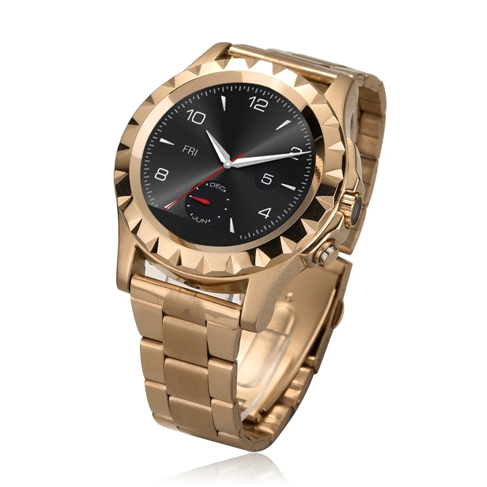 Round Screen Stainless Steel font b Smartwatch b font Heart Rate Music Player Camera Waterproof Bluetooth