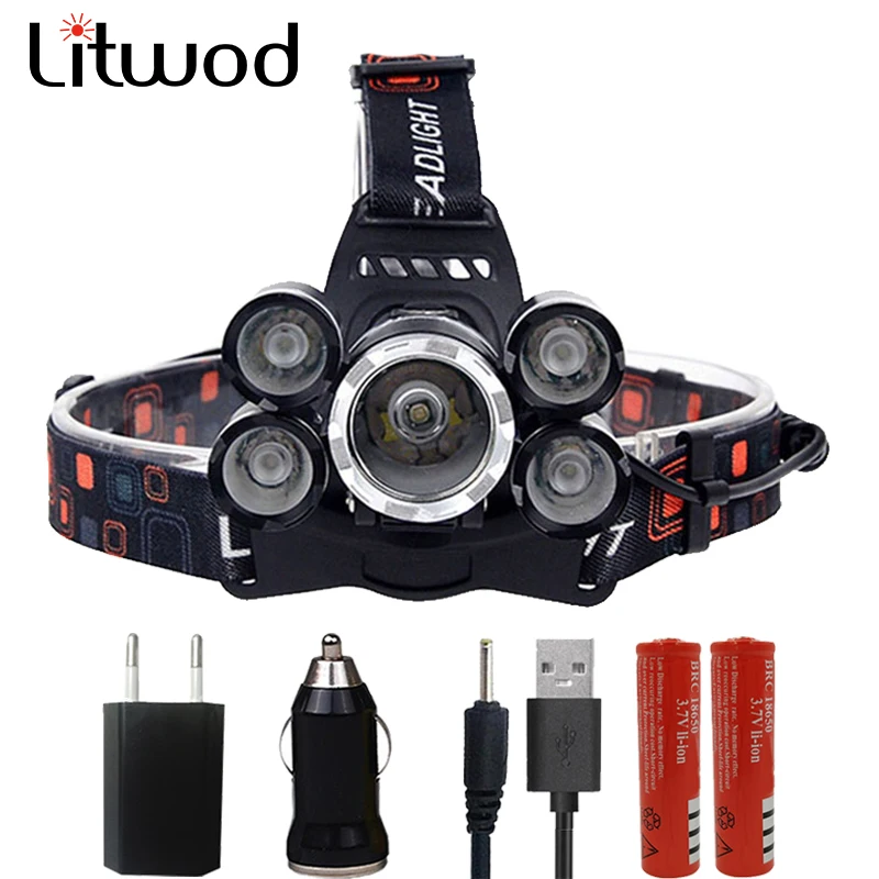 

Litwod T13Z30 rechargeable Led Headlamp torch 5 Chip XM-L T6 Headlight 9000 Lumen motorcycle Head Lamp flashlight with tool box