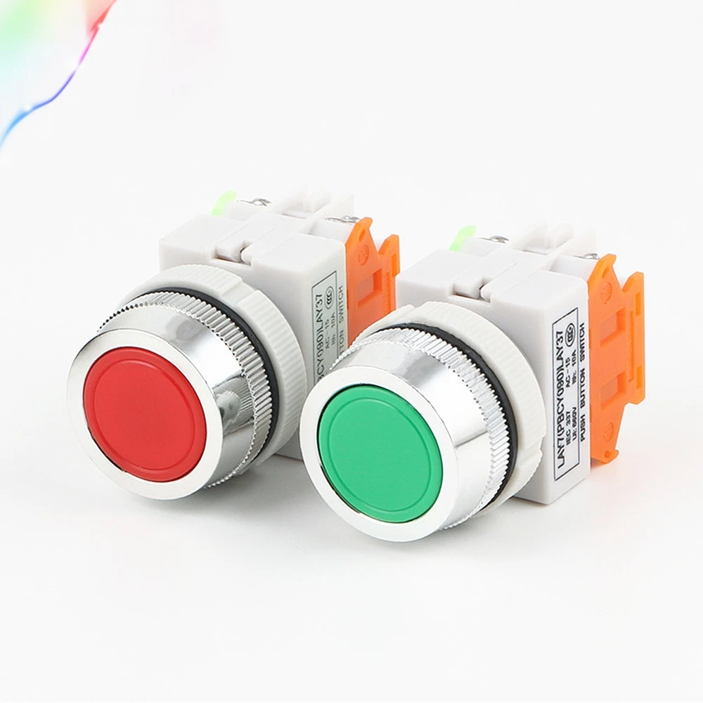 

30mm Self-Resetting LAY37-11BN Push Button Switch Silver Contacts Momentary Normally Open/Normally Close 4 screws