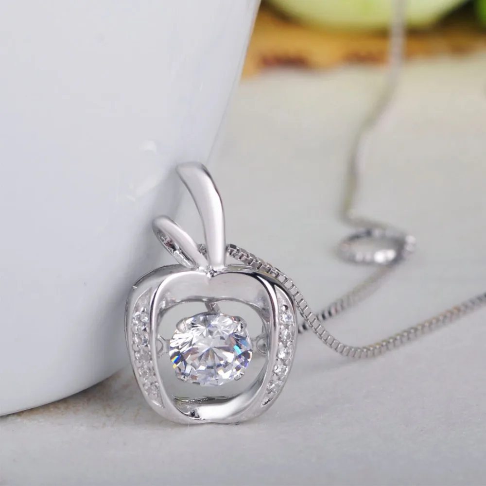 

Dazz 925 Silver Necklace Zircon Apple Shape Pendant Necklaces Sweet Style For Woman Girl Party Daily Fashion Accessories Jewelry