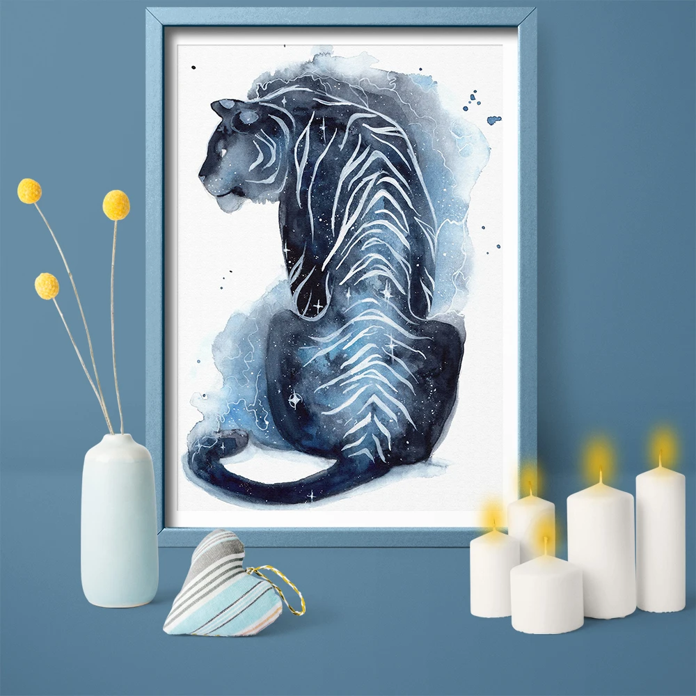 

A Art Wall HD Printed Galaxy Starry Sky Animal Tiger Canvas Painting Poster And Prints For Living Room Home Decor