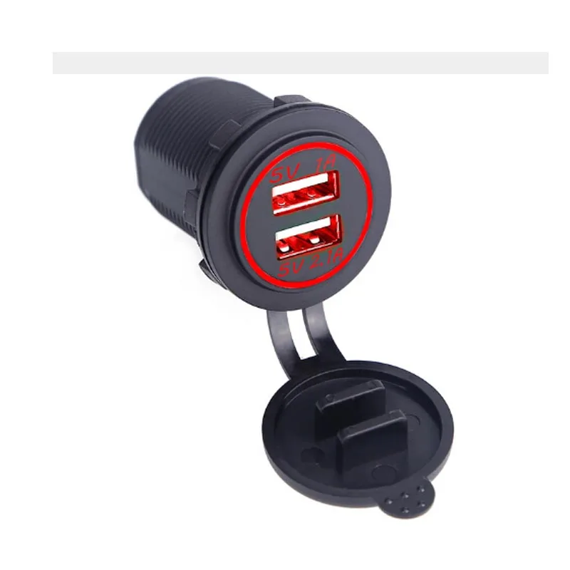 Onever автомобильное зарядное устройство для мотоцикла Авто Грузовик USB DC12V-32V Водонепроницаемый двойной USB зарядное устройство розетка 5 в 2.1A/1A прикуриватель - Название цвета: red