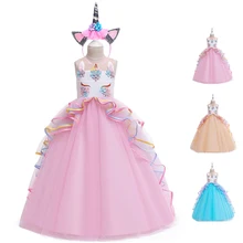 YOFEEL/фантазийное платье с единорогом для девочек; многослойный костюм с цветами; Детские вечерние бальные платья с единорогом; длинное свадебное платье принцессы