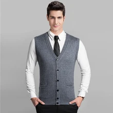 Горячая Распродажа, осенне-зимний высококачественный шерстяной мужской свитер без рукавов с пуговицами