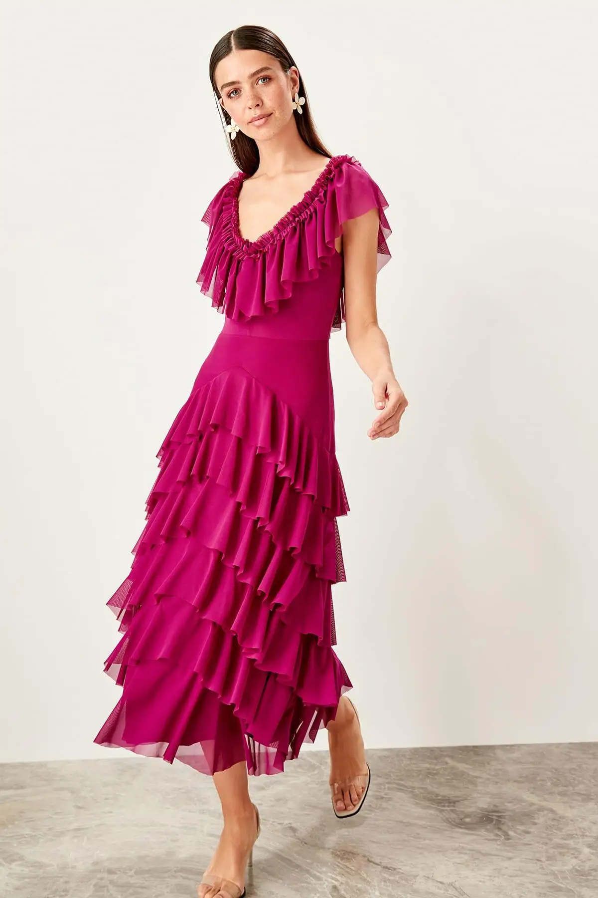 

Trendyol Fuchsia Flounces Dress TPRSS19FZ0338