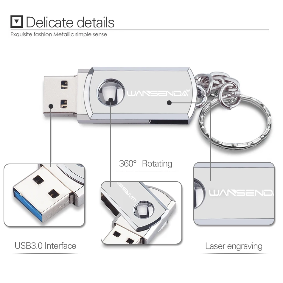New Usb 3.0 WANSENDA Rotation Usb Flash Drive Pen Drive 4GB 8GB 16GB 32GB 64GB High Speed Pendrive USB Stick 3.0 Flash Drive